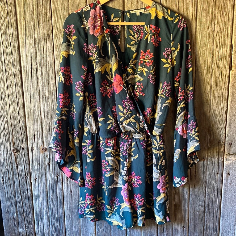 Charlotte Russe Floral Romper - Green and Pink